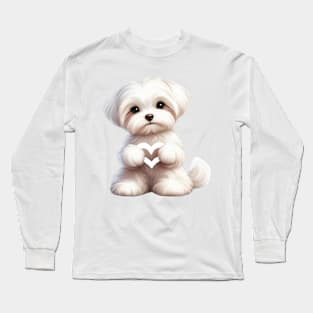 Valentine Maltese Dog Giving Heart Hand Sign Long Sleeve T-Shirt